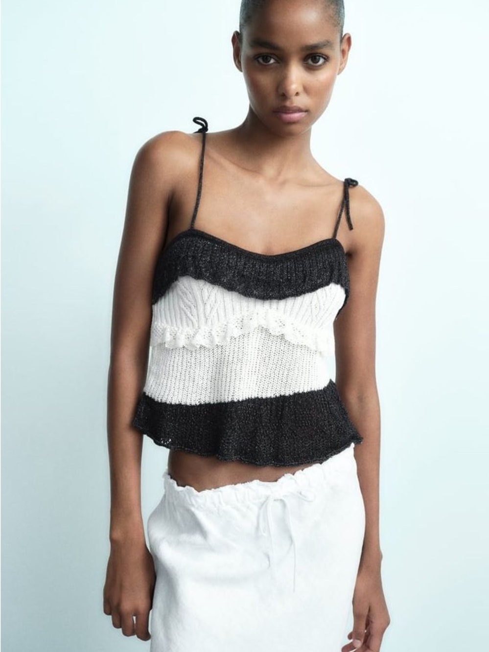 Zara Black and White Knit Cami Top